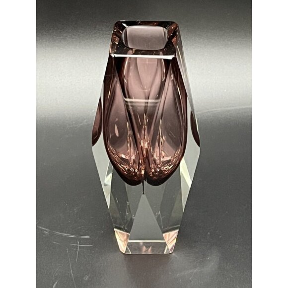 Vtg Murano Mandruzzato Italy Purple Plum Amethyst Sommerso Faceted Glass Vase - Picture 5 of 8